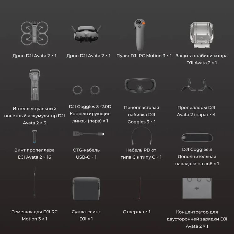 Квадрокоптер DJI Avata 2 Fly More Combo (Three Batteries) с тремя аккумуляторами
