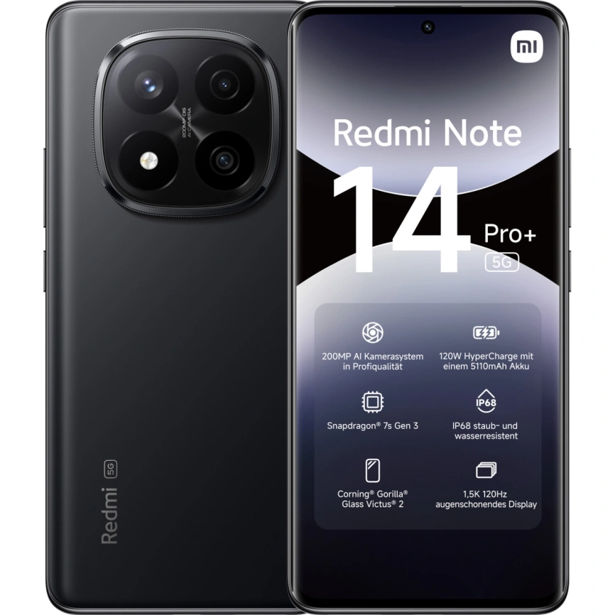 Смартфон Xiaomi Redmi Note 14 Pro+ 5G | 12/512 ГБ (Midnight black | Полночный чёрный)