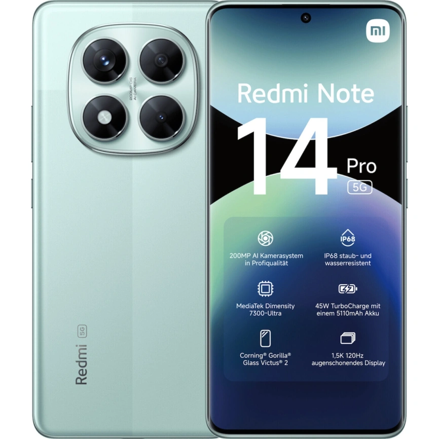 Смартфон Xiaomi Redmi Note 14 Pro 5G | 8/256 ГБ (Coral Green | Зелёный коралл)