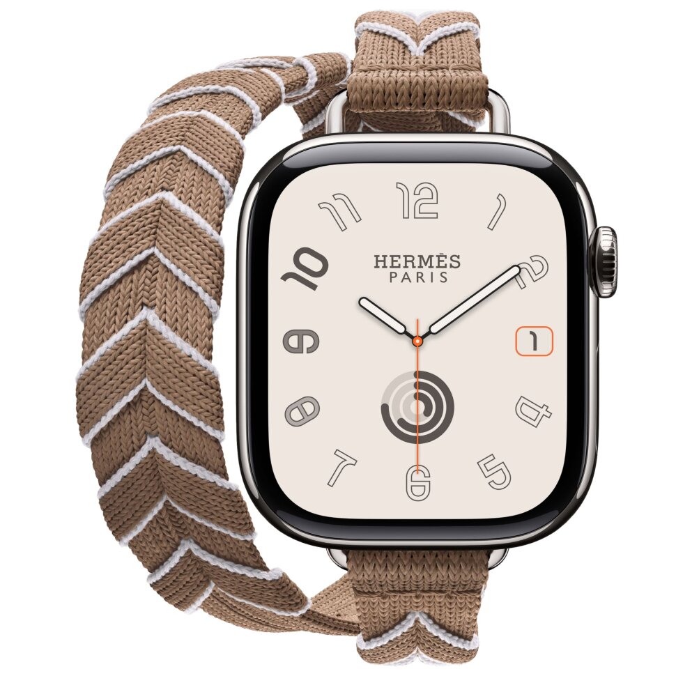 Смарт-часы Apple Watch S10 Hermes - 42 mm браслет Bridon Double Tour Lisere Attelage Бежевый