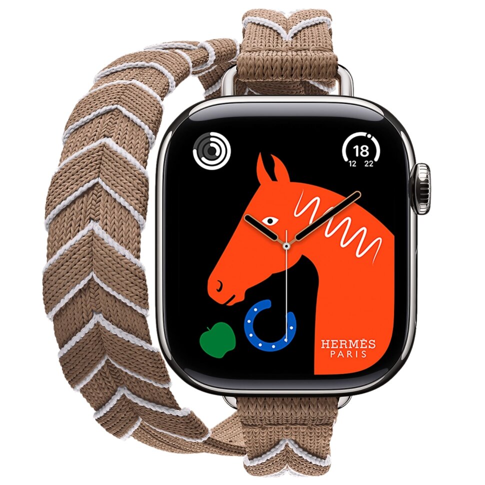 Смарт-часы Apple Watch S10 Hermes - 42 mm браслет Bridon Double Tour Lisere Attelage Бежевый