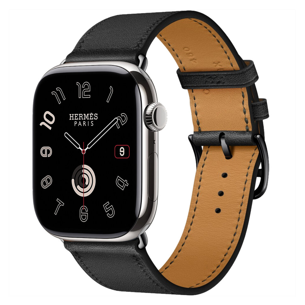 Смарт-часы Apple Watch S10 Hermes - 46 mm браслет Leather Single Tour Etoupe, (Noir | черный)