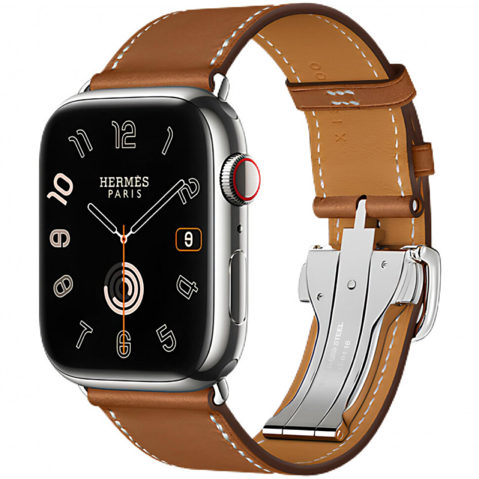 Смарт-часы Apple Watch S10 Hermes - 46 mm ремешок с раскладывающейся застежкой, светло-коричневый