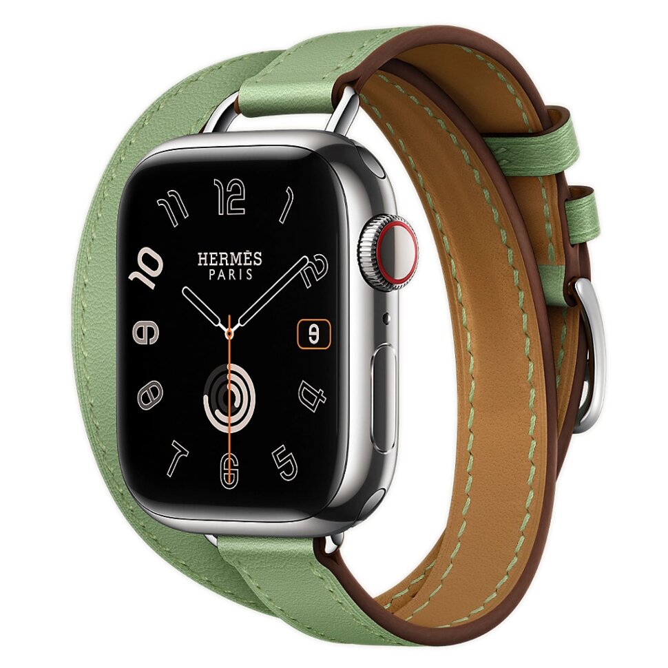 Смарт-часы Apple Watch S10 Hermes - браслет Double Tour Hapi Attelage (Бирюзовый | Vert Criquet)