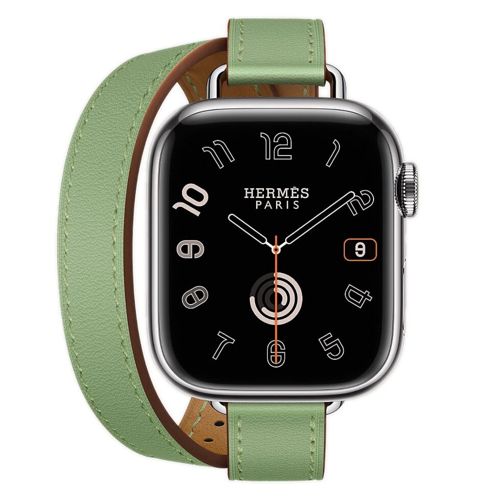 Смарт-часы Apple Watch S10 Hermes - браслет Double Tour Hapi Attelage (Бирюзовый | Vert Criquet)