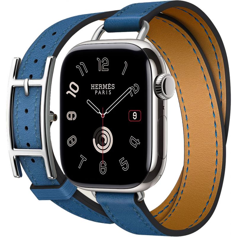 Смарт-часы Apple Watch S10 Hermes - 42 mm браслет Double Tour Hapi Attelage (Bleu de France | синий)