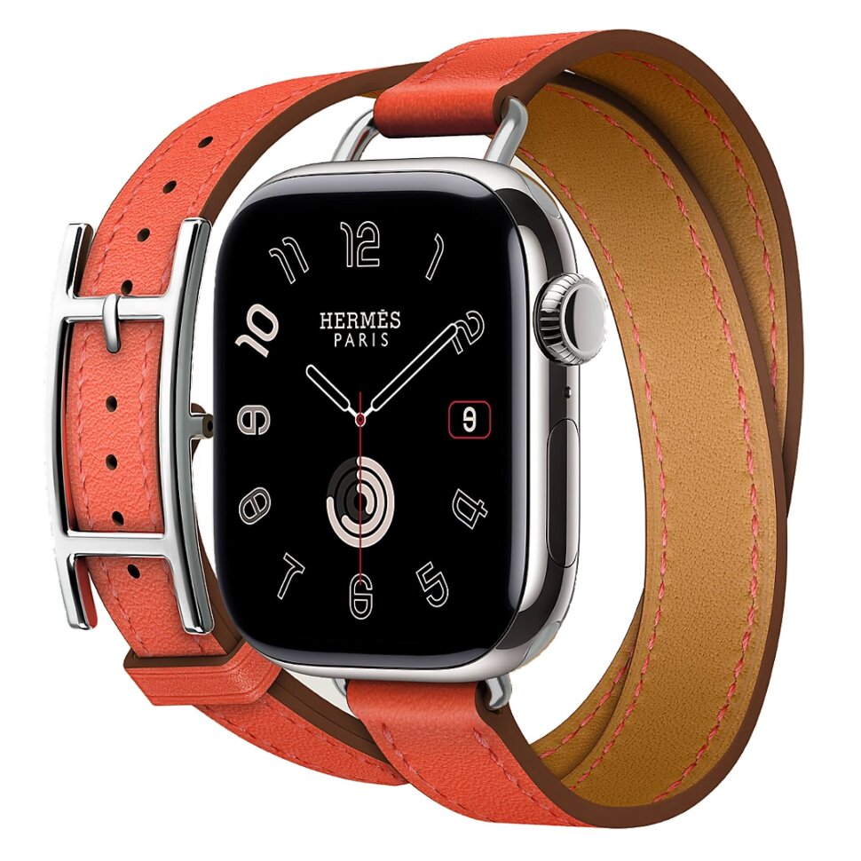 Смарт-часы Apple Watch S10 Hermes - 42 mm браслет Double Tour Hapi Attelage (Orange | оранжевый)