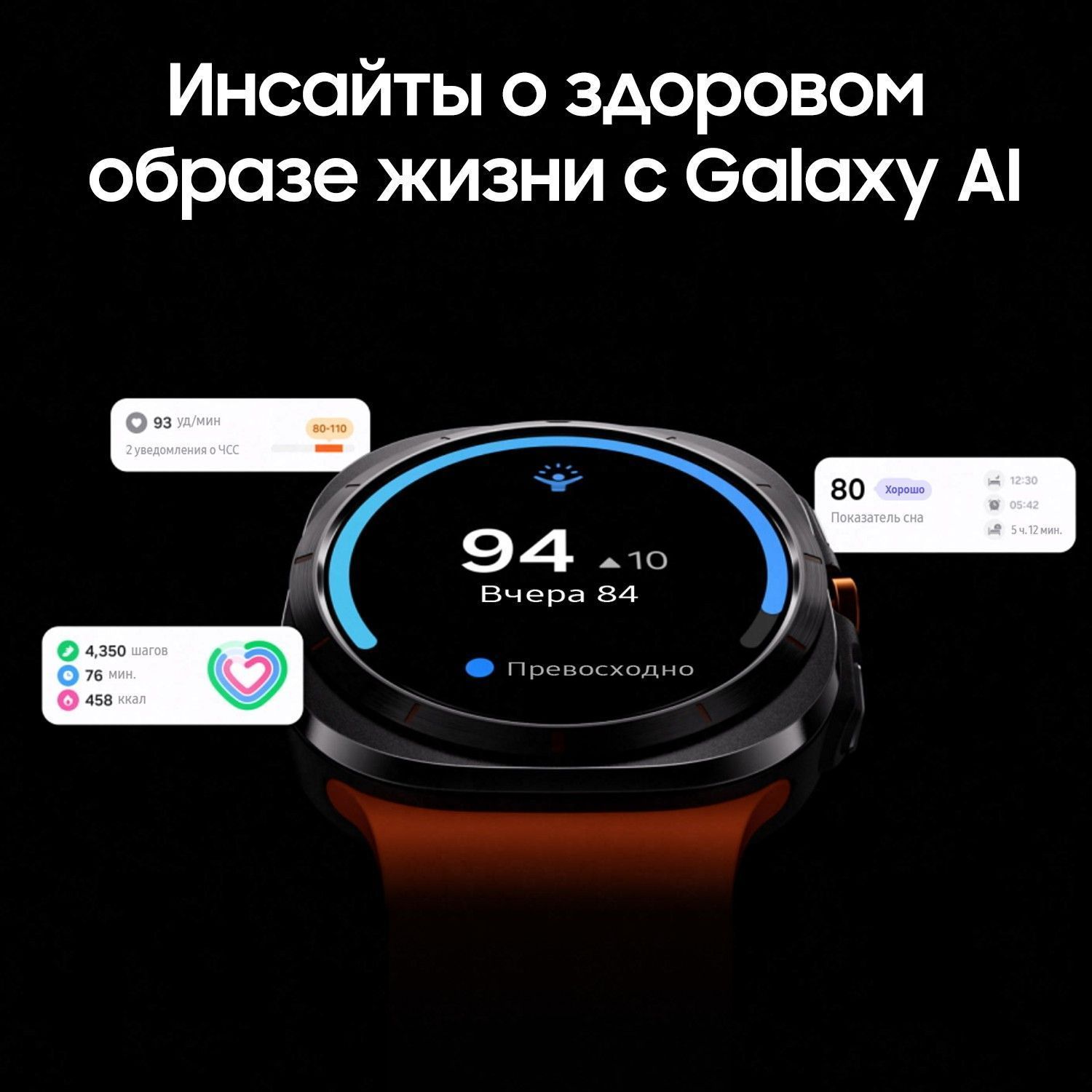 Смарт-часы Samsung Galaxy Watch Ultra (2024) - 47 mm (SM-L705) Titanium Gray (оранжевый ремешок)