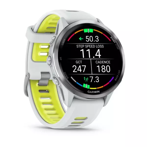 Смарт-часы Garmin Forerunner 970 - 47 mm, Белый, титановый безель, бело-зеленый ремешок (010-02969-01)