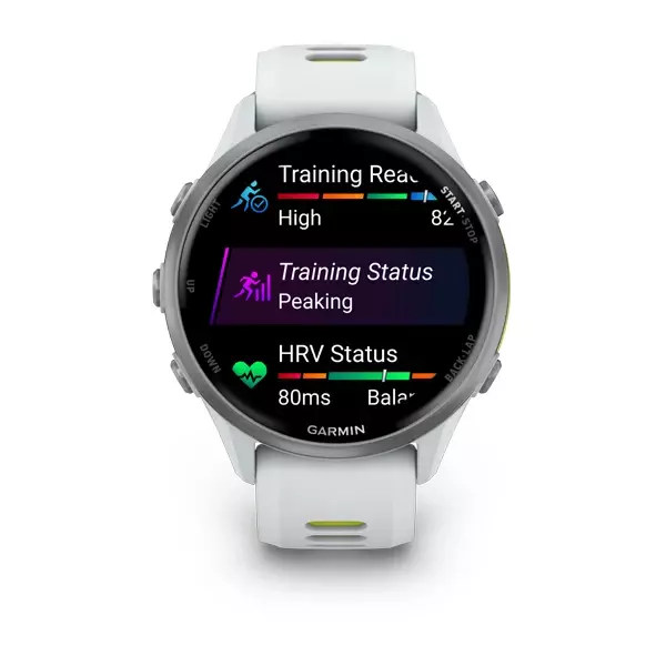 Смарт-часы Garmin Forerunner 970 - 47 mm, Белый, титановый безель, бело-зеленый ремешок (010-02969-01)
