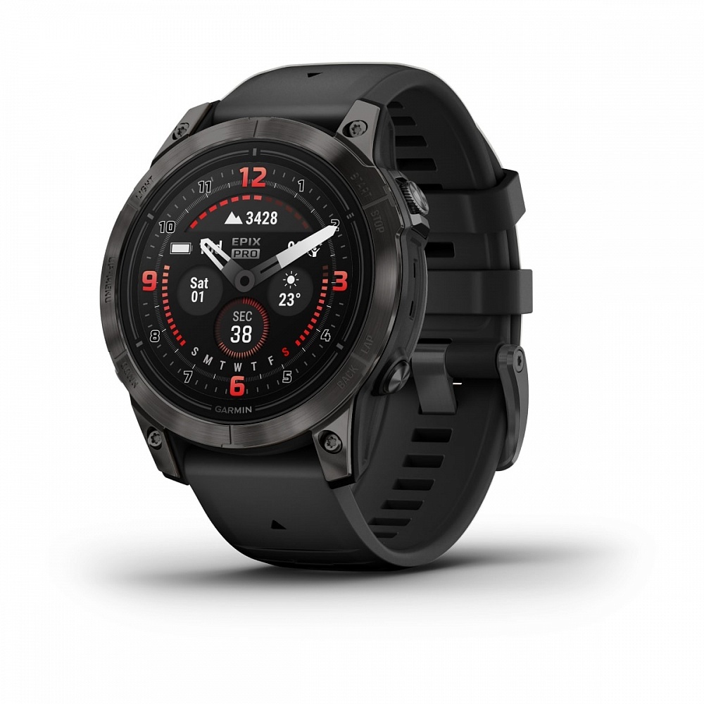 Смарт-часы Garmin Epix Pro (Gen 2) Sapphire Edition - 47 mm, Титановый, угольно-серый безель с DLC-покрытием, черный ремешок