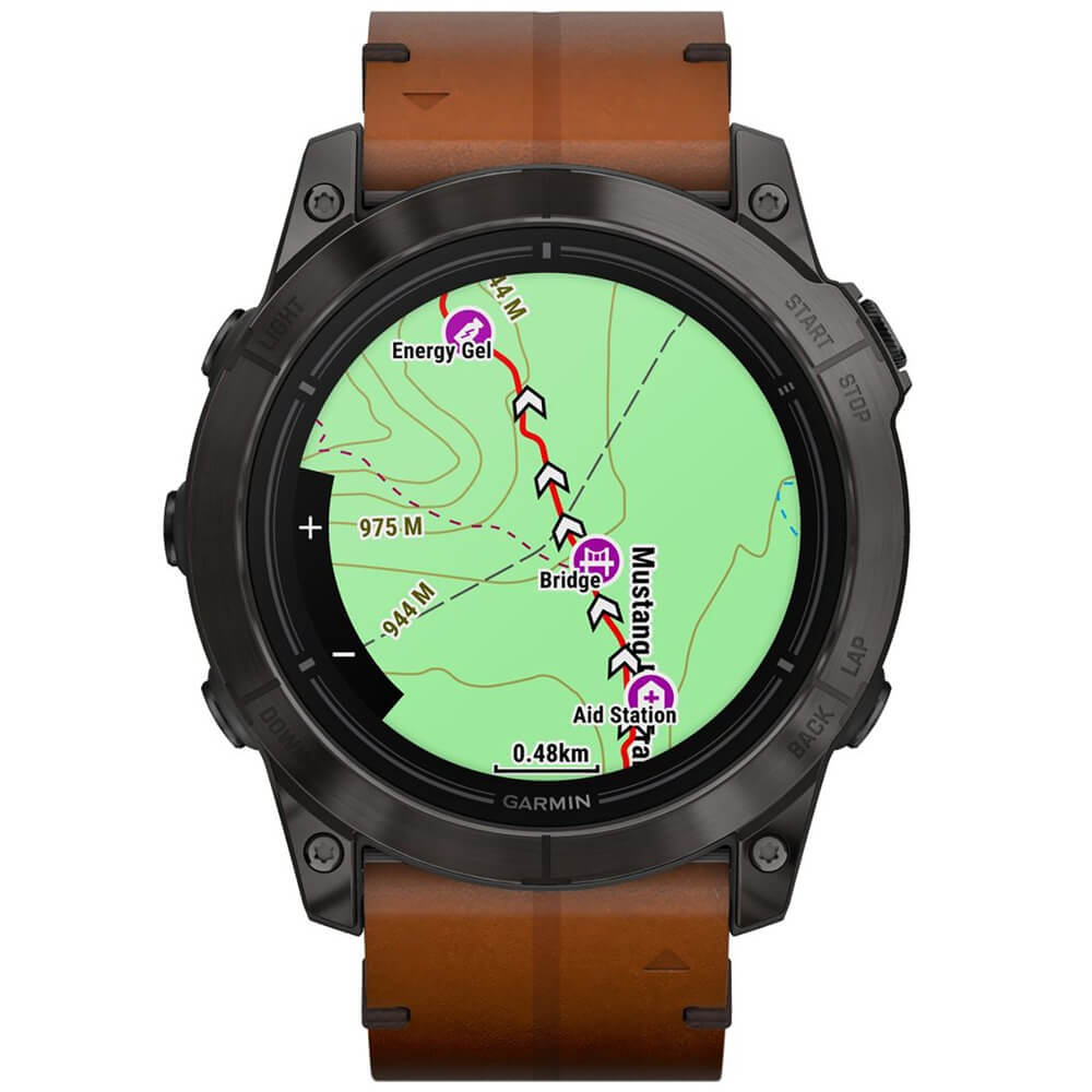 Смарт-часы Garmin Epix Pro (Gen 2) Sapphire Edition - 51 mm, Титановый, угольно-серый безель с DLC-покрытием, коричневый кожаный ремешок