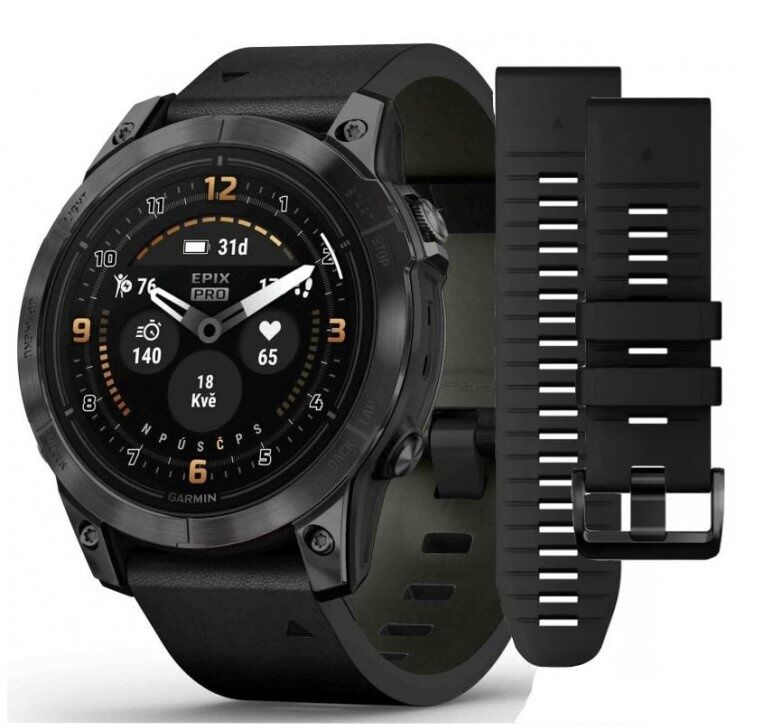 Смарт-часы Garmin Epix Pro (Gen 2) Sapphire Edition - 47 mm, Титановый, угольно-серый безель с DLC-покрытием, черный кожаный ремешок