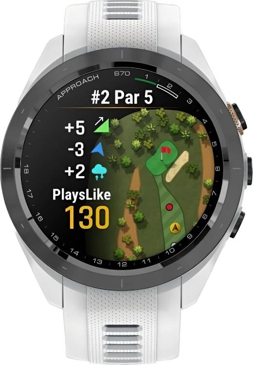 Смарт-часы Garmin Approach S70 - 42 mm, черный керамический безель с белым силиконовым ремешком