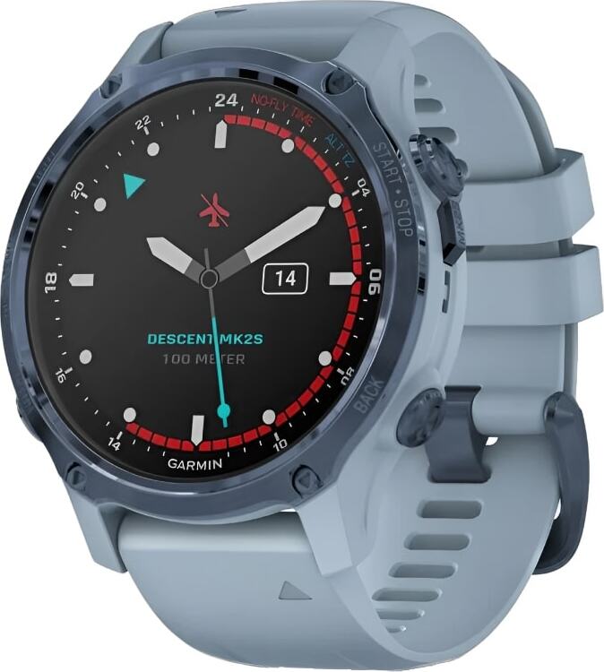Смарт-часы Garmin Descent Mk2S - 43 mm, Голубой корпус c силиконовым ремешком цвета морской пены