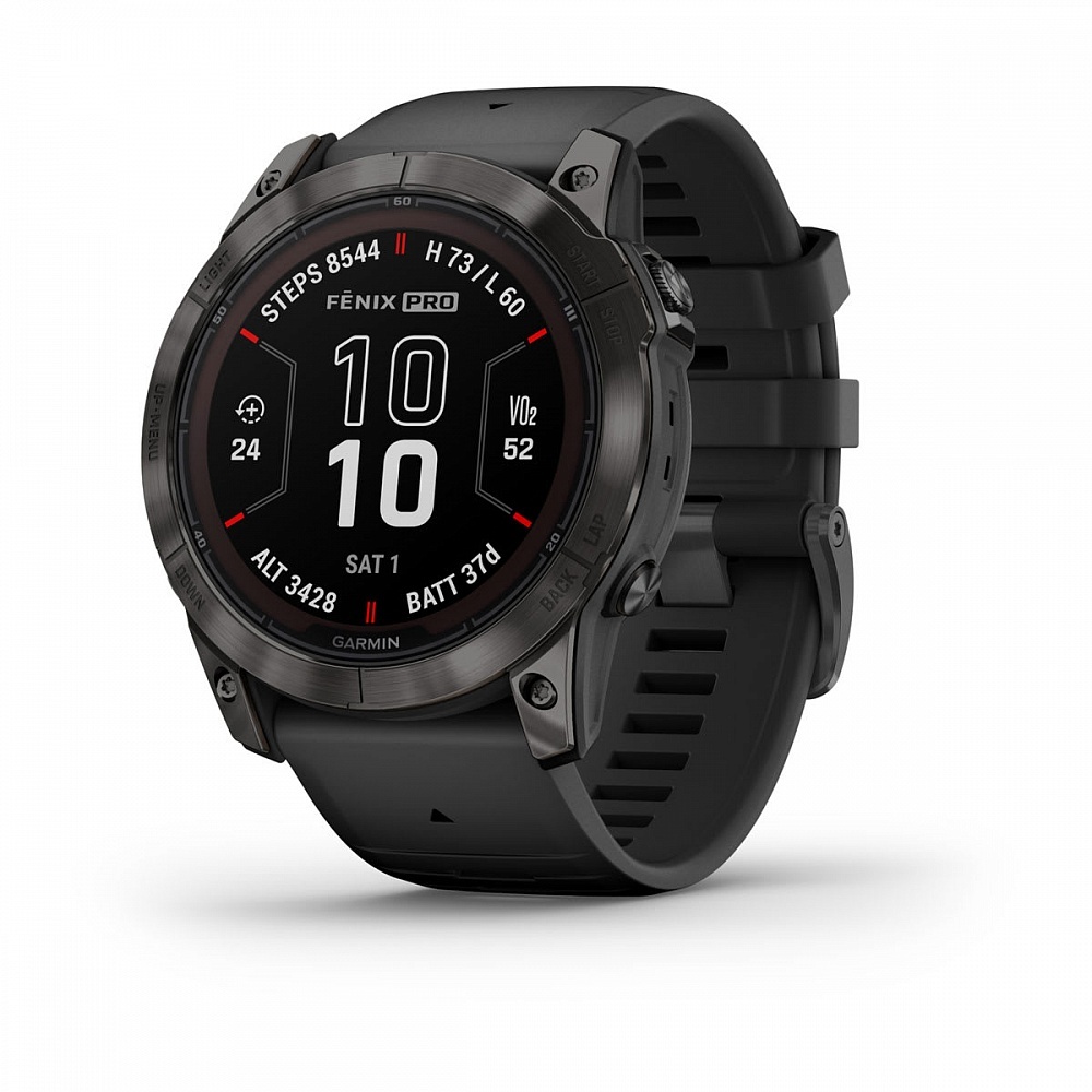 Смарт-часы Garmin Fenix 7X Pro Sapphire Solar Edition - 51 mm, Титановый, угольно-серый безель с DLC-покрытием, черный ремешок
