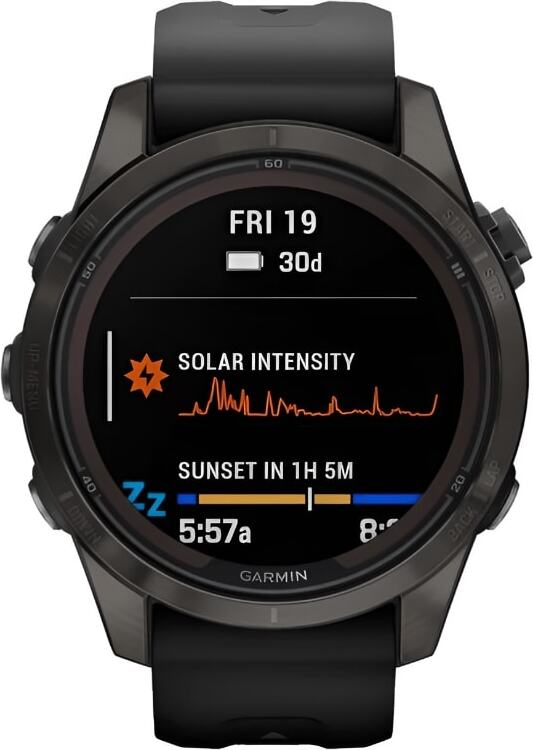 Смарт-часы Garmin Fenix 7S Pro Sapphire Solar - 42 mm, Титановый, угольно-серый безель с DLC-покрытием, силиконовый ремешок