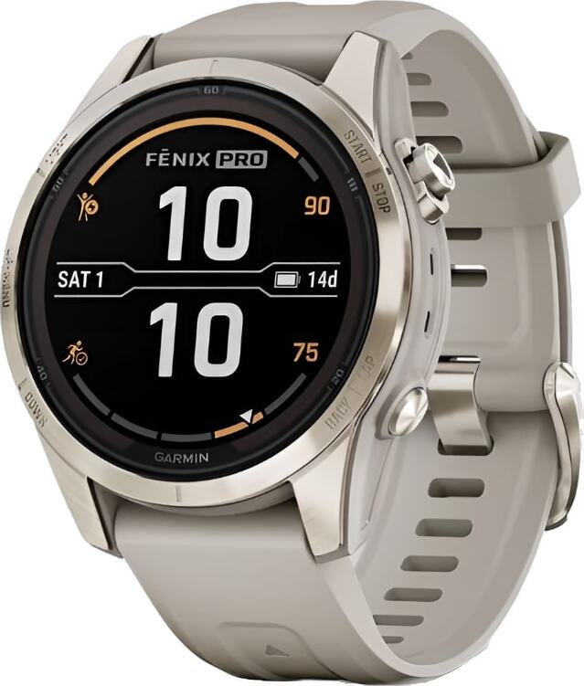 Смарт-часы Garmin Fenix 7S Pro Sapphire Solar - 42 mm, Золотистый, светло-песочный ремешок