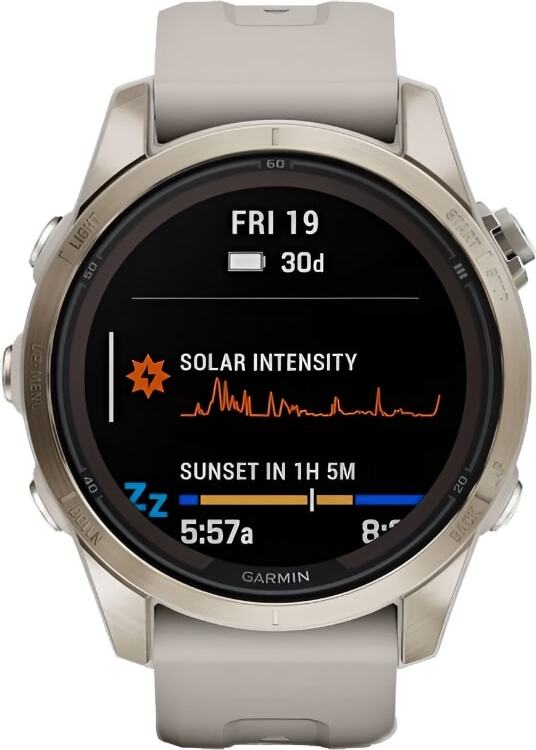 Смарт-часы Garmin Fenix 7S Pro Sapphire Solar - 42 mm, Золотистый, светло-песочный ремешок