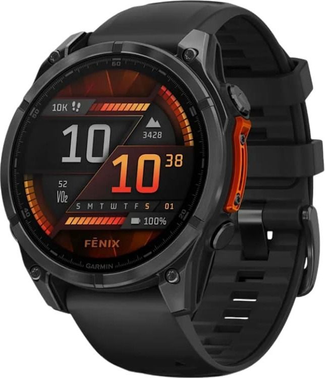 Смарт-часы Garmin Fenix 8 Amoled - 47 mm Sapphire, Серый, черный силиконовый ремешок