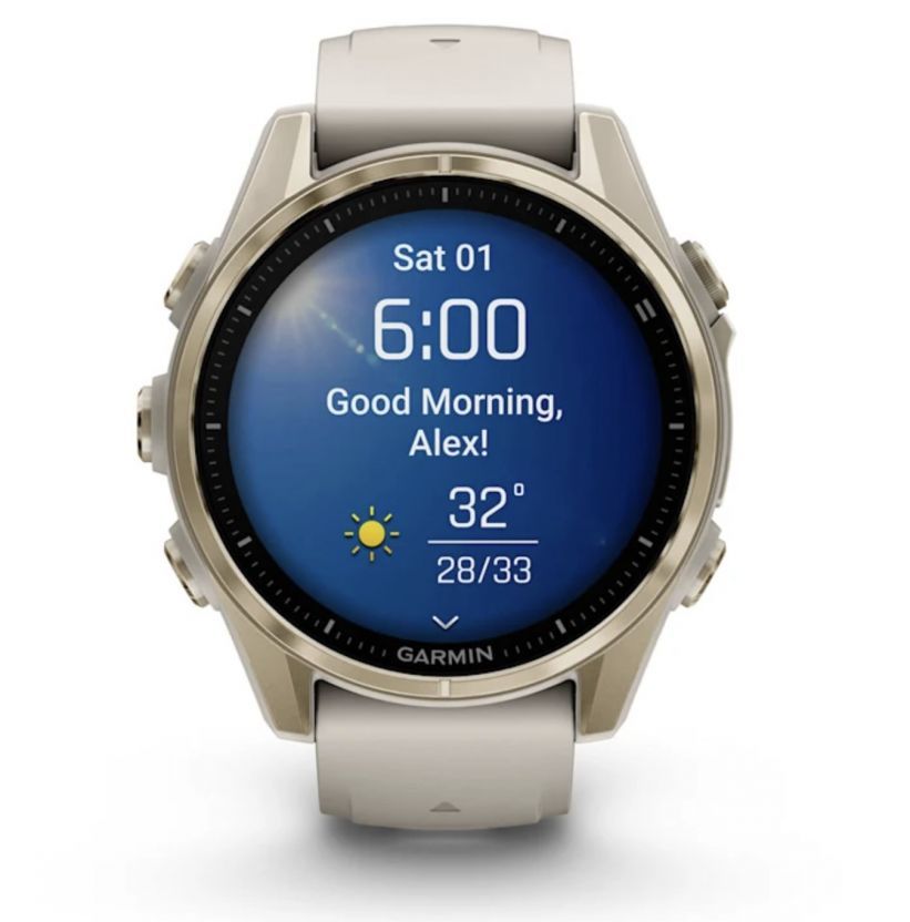 Смарт-часы Garmin Fenix 8 Amoled - 43 mm, Золотистый, дымчато-серый силиконовый ремешок