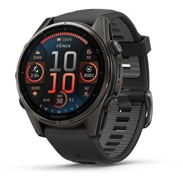 Смарт-часы Garmin Fenix 8 Amoled - 43 mm, Угольно-серый с DLC-покрытием, пепельно-серый силиконовый ремешок