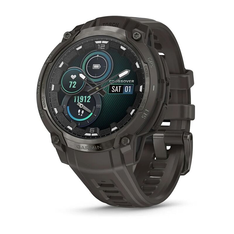 Смарт-часы Garmin Instinct Crossover Amoled - 46 mm, Светло-черный, силиконовый ремешок цвета древесного угля