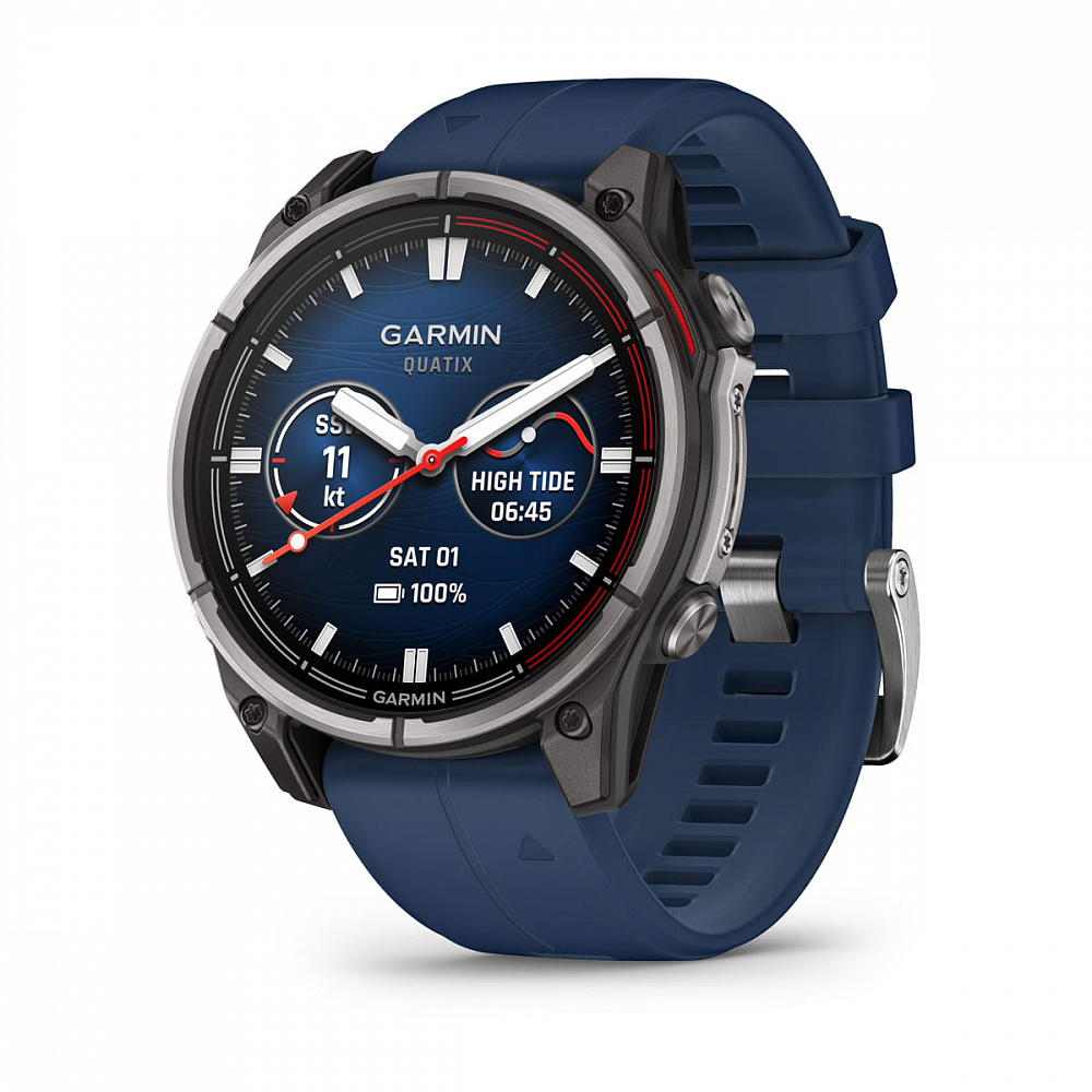 Смарт-часы Garmin Quatix 8 - 47 mm, Amoled, Sapphire, Титановый, синий силиконовый ремешок