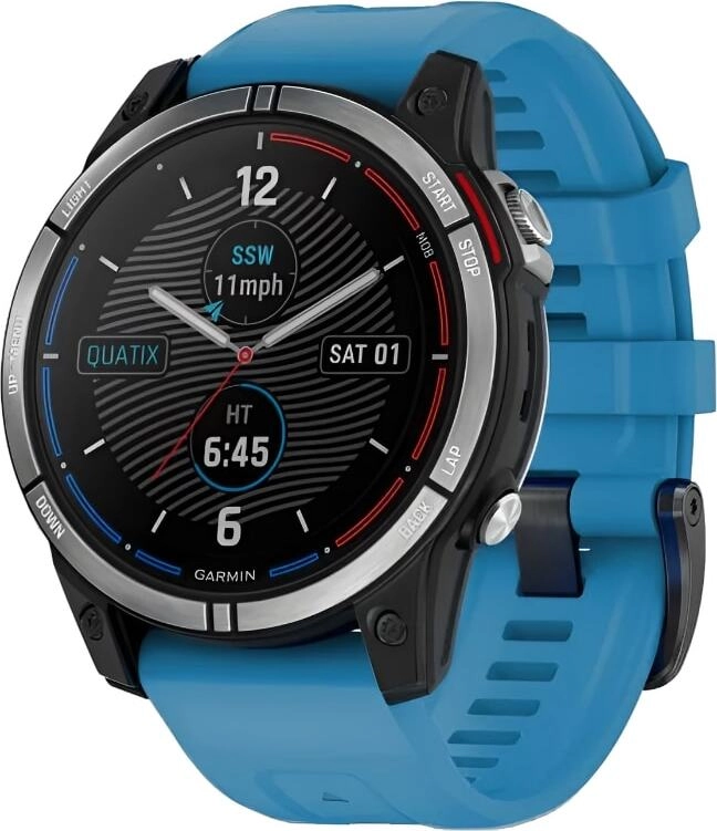 Смарт-часы Garmin Quatix 7 Standard Edition - 47 mm, Черный, синий силиконовый ремешок