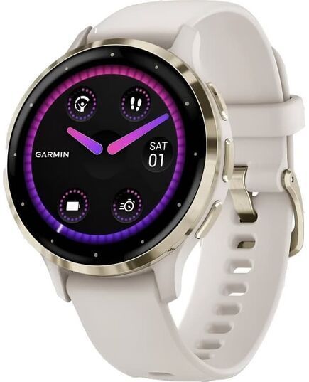 Смарт-часы Garmin Venu 3S - 41 mm, цвета Слоновой кости с золотистым безелем, бежевый ремешок
