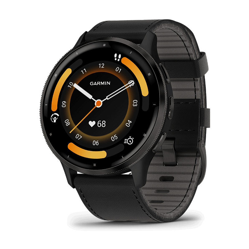 Смарт-часы Garmin Venu 3 - 45 mm, Черный, серый безель, серый кожаный ремешок