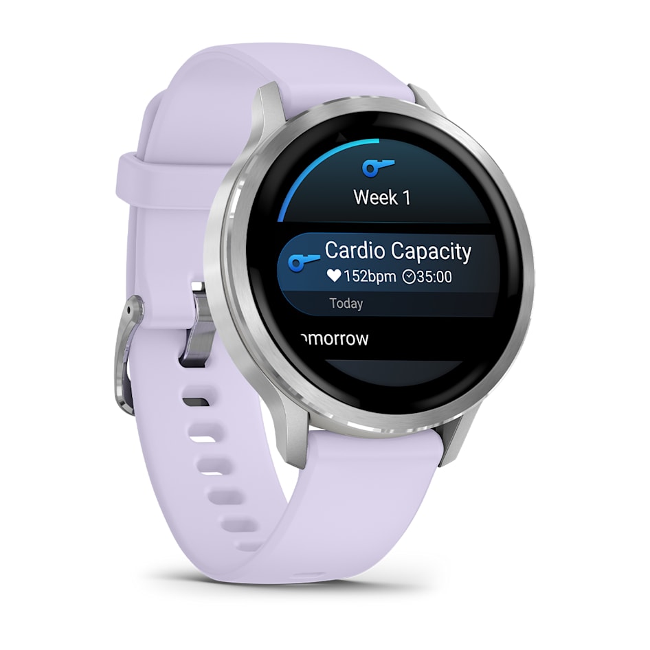 Смарт-часы Garmin Venu 4 - 41 mm, Серебристый, сиренево-голубой силиконовый ремешок