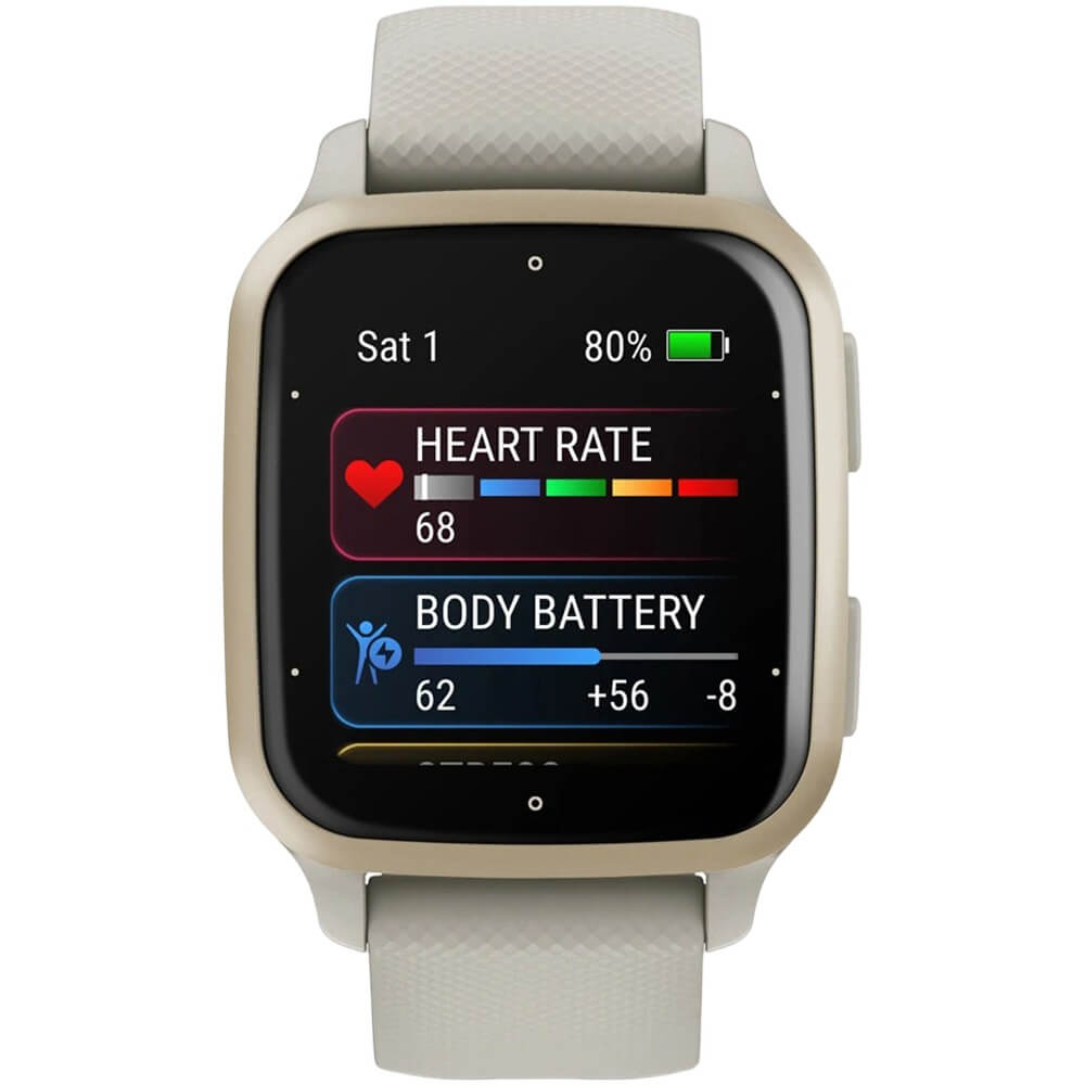 Смарт-часы Garmin Venu SQ 2 Music Edition - 40 mm, Серый, безель цвета кремового золота, кремовый силиконовый ремешок