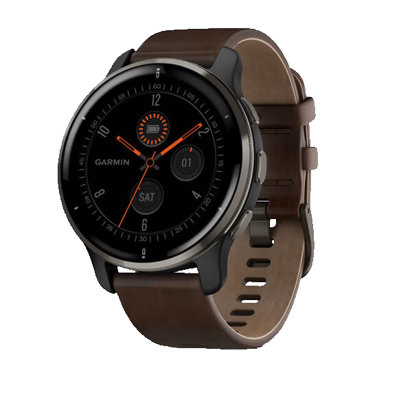 Смарт-часы Garmin Venu 2 Plus - 43 mm, Серый с серебристым безелем и кожаным ремешком