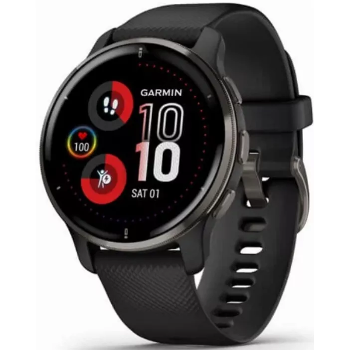 Смарт-часы Garmin Venu 2 Plus - 43 mm, Черный, серый безель, черный силиконовый ремешок
