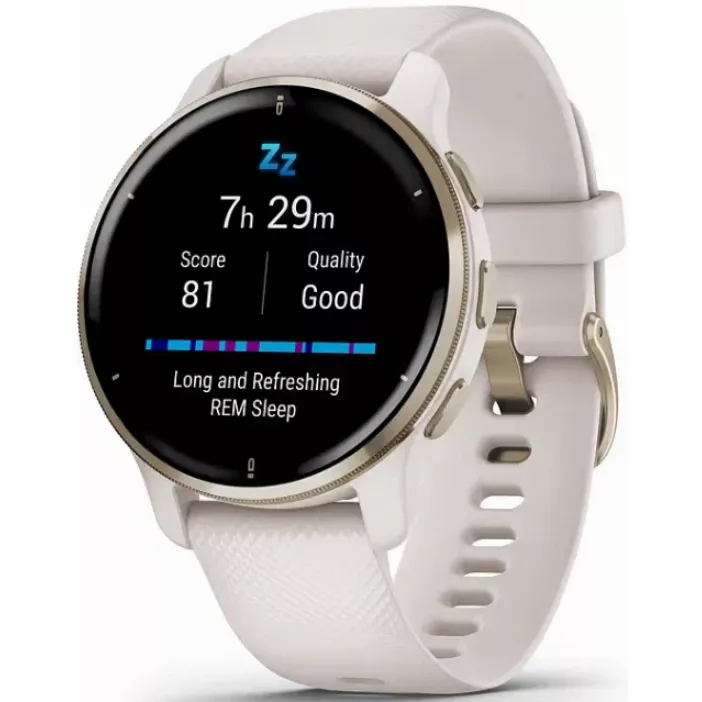 Смарт-часы Garmin Venu 2 Plus - 43 mm, цвета Слоновой кости с безелем цвета кремовое золото, силиконовый ремешок