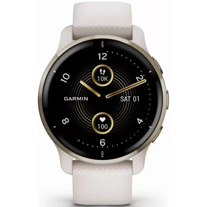 Смарт-часы Garmin Venu 2 Plus - 43 mm, цвета Слоновой кости с безелем цвета кремовое золото, силиконовый ремешок