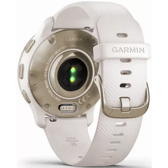 Смарт-часы Garmin Venu 2 Plus - 43 mm, цвета Слоновой кости с безелем цвета кремовое золото, силиконовый ремешок