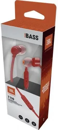 Наушники JBL Tune 110, 3.5 мм, внутриканальные, цвет Красный