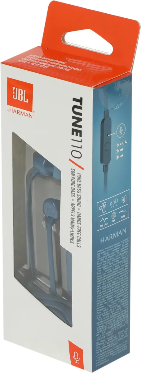 Наушники JBL Tune 110, 3.5 мм, внутриканальные, цвет Синий