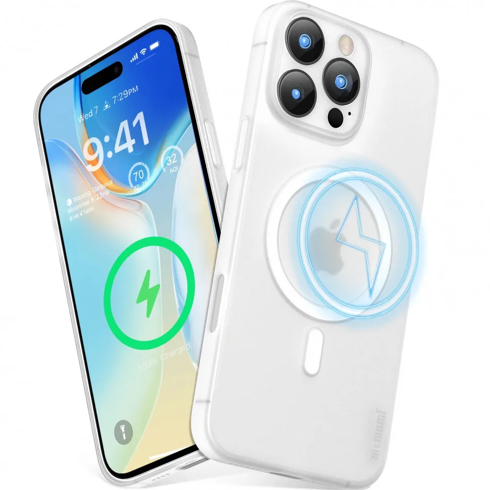 Чехол Memumi Super Slim с MagSafe для iPhone 16 Plus прозрачный