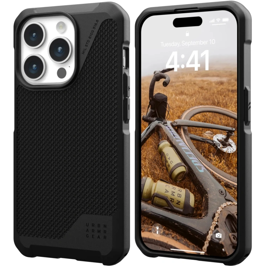 Чехол с поддержкой MAGSAFE Uag Metropolis LT ткань Kevlar для iPhone 15 Pro, цвет Черный