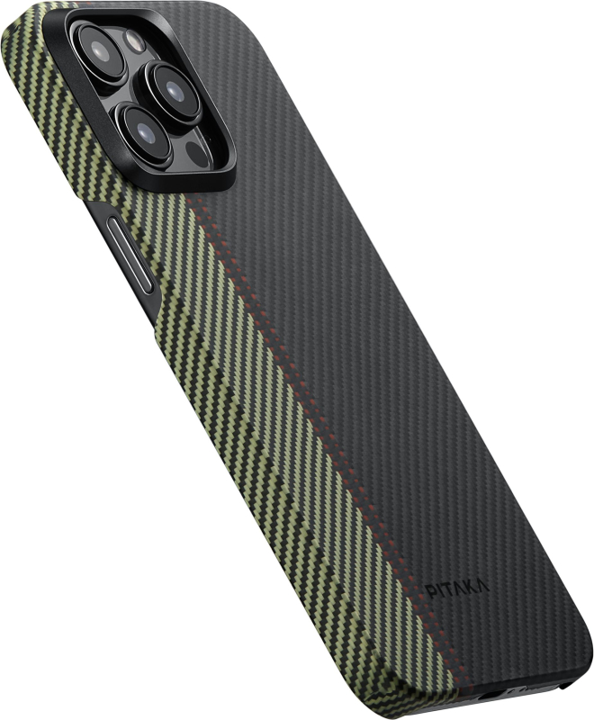 Чехол Pitaka Fusion Weaving MagEZ Case 4 для iPhone 15 Pro Max, Кевлар, черный/зеленый (FO1501PM)