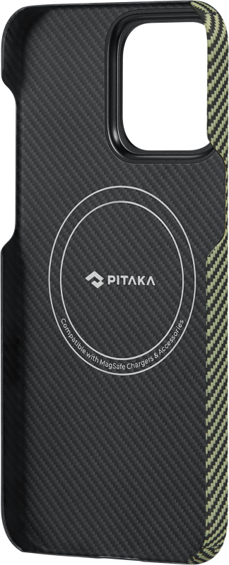 Чехол Pitaka Fusion Weaving MagEZ Case 4 для iPhone 15 Pro Max, Кевлар, черный/зеленый (FO1501PM)
