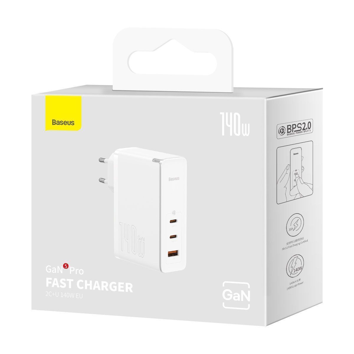 Сетевое зарядное устройство Baseus GaN5 Pro Fast Charger 2C+U 140W EU с кабелем Type-C 240W 48V/5A 1m  (CCGP100202)
