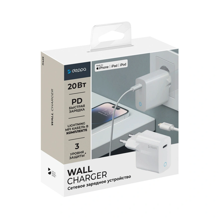 Сетевое зарядное устройство Deppa 20W USB-C 11425 White