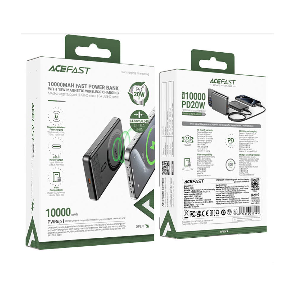 Аккумулятор внешний ACEFAST M12-10000, 10000mAh, PD 20Вт, магнитная зарядка