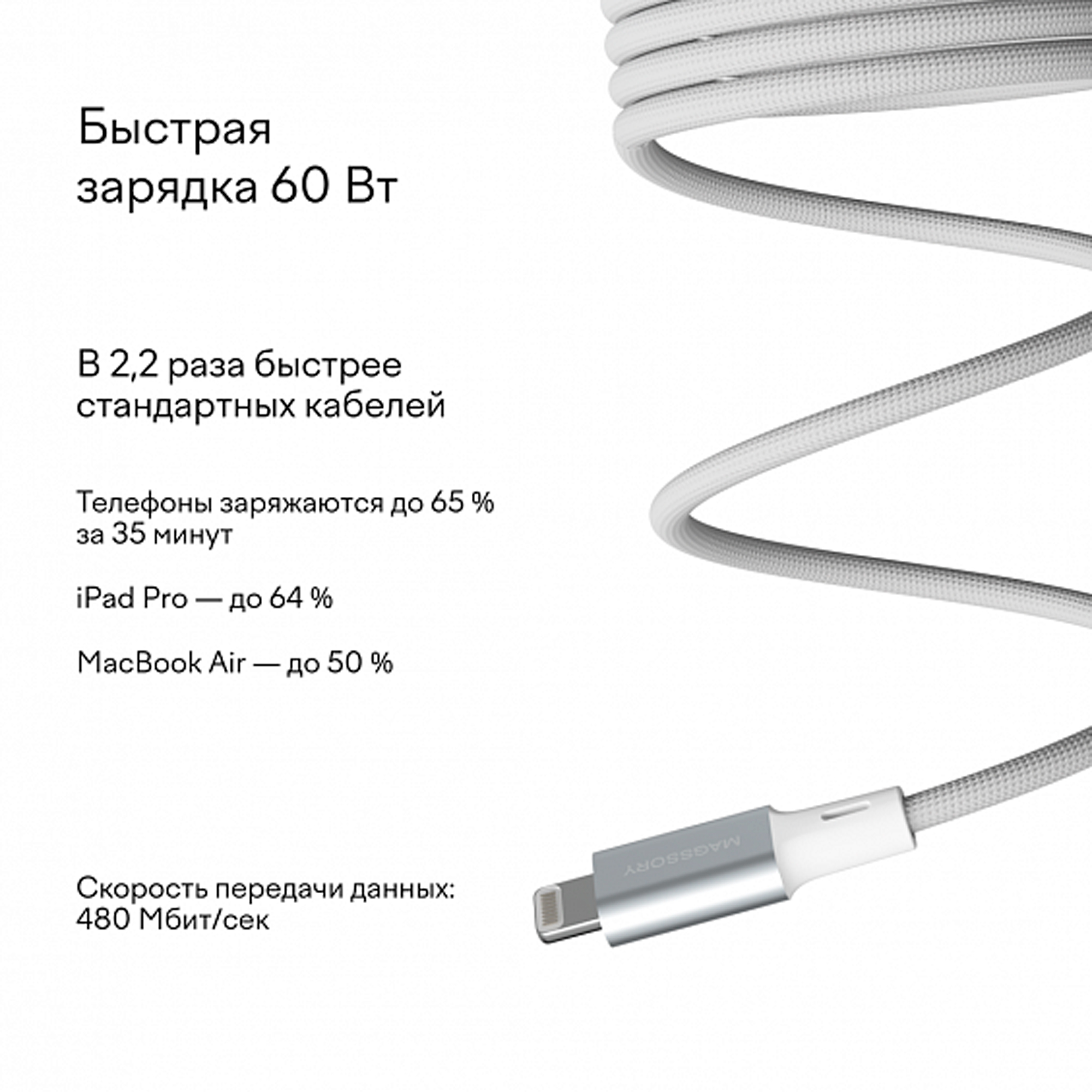 Magssory Link L 60W USB-C - Lightning White 1.2m