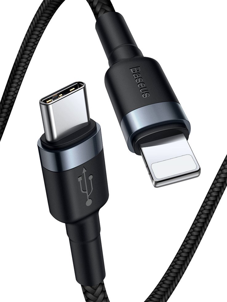 Кабель Baseus Cafule USB Type-C - Lightning 20 Вт, черный-серый