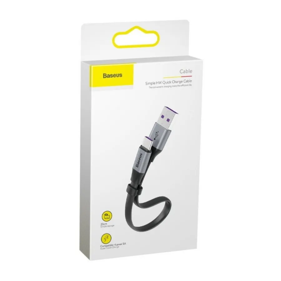 Кабель USB BASEUS Simple HW USB - Type-C, test, 40W, 23 см, черный+серый